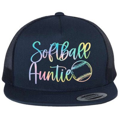 Tie Dye Softball Auntie Pocket Softball Auntie Game Day Cool Gift Flat Bill Trucker Hat