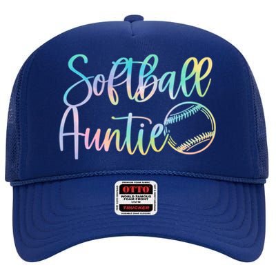 Tie Dye Softball Auntie Pocket Softball Auntie Game Day Cool Gift High Crown Mesh Back Trucker Hat