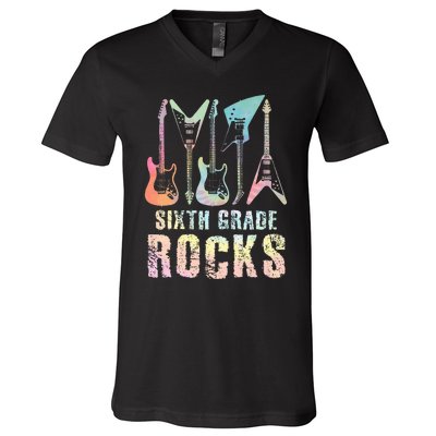 Tie Dye Sixth Grade Rocks Teacher V-Neck T-Shirt