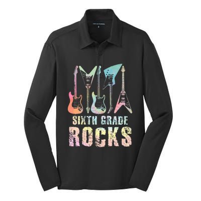 Tie Dye Sixth Grade Rocks Teacher Silk Touch Performance Long Sleeve Polo