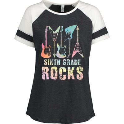 Tie Dye Sixth Grade Rocks Teacher Enza Ladies Jersey Colorblock Tee