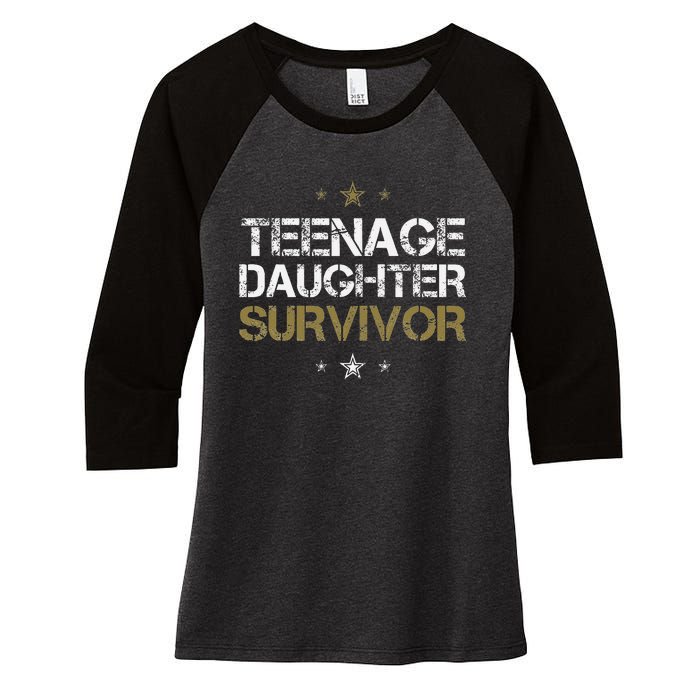 Teenage Daughter Survivor Funny Dad Design Women's Tri-Blend 3/4-Sleeve Raglan Shirt