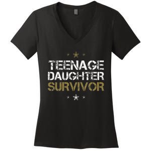 Teenage Daughter Survivor Funny Dad Design Women's V-Neck T-Shirt