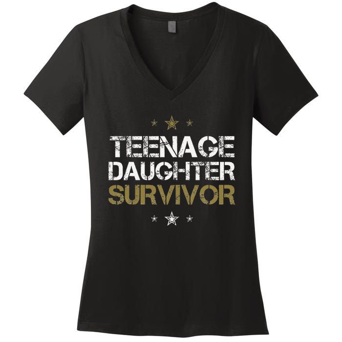 Teenage Daughter Survivor Funny Dad Design Women's V-Neck T-Shirt