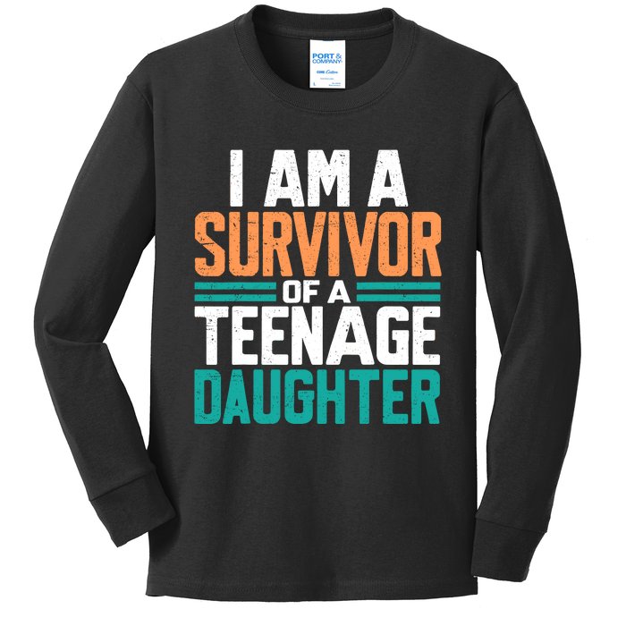 Teenage Daughter Survivor Funny Quote Fathers Day Vintage Kids Long Sleeve Shirt