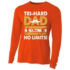 Triathlon Dad Swim Bike Run Triathlete Funny Iron Father Funny Gift Cooling Performance Long Sleeve Crew