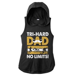 Triathlon Dad Swim Bike Run Triathlete Funny Iron Father Funny Gift Ladies PosiCharge Tri-Blend Wicking Draft Hoodie Tank