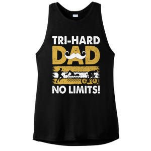 Triathlon Dad Swim Bike Run Triathlete Funny Iron Father Funny Gift Ladies PosiCharge Tri-Blend Wicking Tank