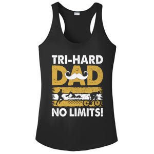 Triathlon Dad Swim Bike Run Triathlete Funny Iron Father Funny Gift Ladies PosiCharge Competitor Racerback Tank