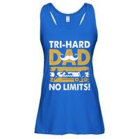 Triathlon Dad Swim Bike Run Triathlete Funny Iron Father Funny Gift Ladies Essential Flowy Tank