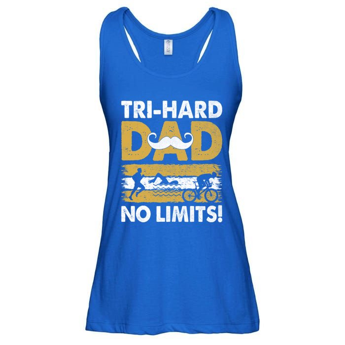 Triathlon Dad Swim Bike Run Triathlete Funny Iron Father Funny Gift Ladies Essential Flowy Tank