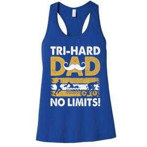 Triathlon Dad Swim Bike Run Triathlete Funny Iron Father Funny Gift Women's Racerback Tank