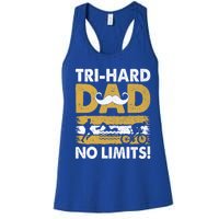 Triathlon Dad Swim Bike Run Triathlete Funny Iron Father Funny Gift Women's Racerback Tank