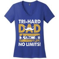 Triathlon Dad Swim Bike Run Triathlete Funny Iron Father Funny Gift Women's V-Neck T-Shirt