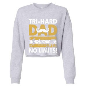 Triathlon Dad Swim Bike Run Triathlete Funny Iron Father Funny Gift Cropped Pullover Crew