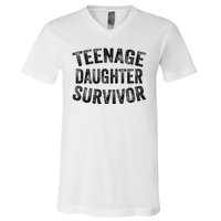 Teenage Daughter Survivor Funny Vintage V-Neck T-Shirt