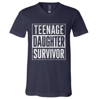 Teenage Daughter Survivor FatherS Day Present Dad Joke V-Neck T-Shirt