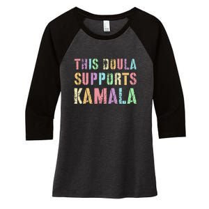 This Doula Supports Kamala 2024 47th Joyful Warrior Women's Tri-Blend 3/4-Sleeve Raglan Shirt