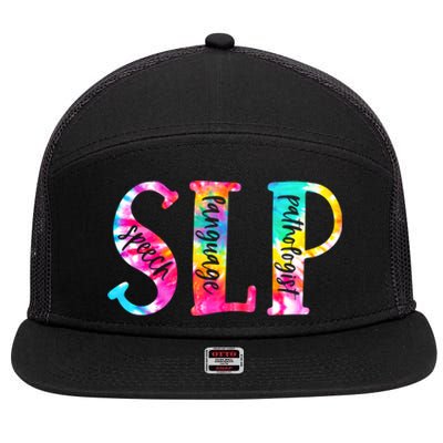 Tie Dye Slp Gift Speech Language Pathologist Speech Therapy Funny Gift 7 Panel Mesh Trucker Snapback Hat