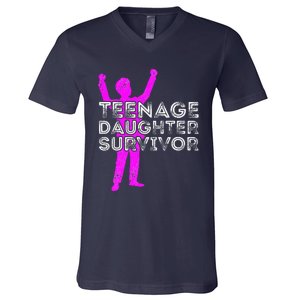 Teenage Daughter Survivor FatherS Day Funny Christmas Joke V-Neck T-Shirt