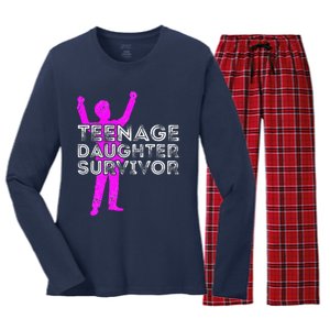 Teenage Daughter Survivor FatherS Day Funny Christmas Joke Women's Long Sleeve Flannel Pajama Set 