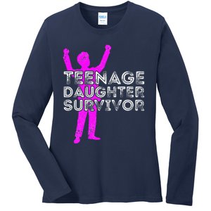 Teenage Daughter Survivor FatherS Day Funny Christmas Joke Ladies Long Sleeve Shirt