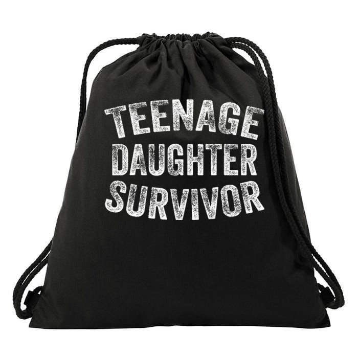 Teenage Daughter Survivor Funny Vintage Drawstring Bag