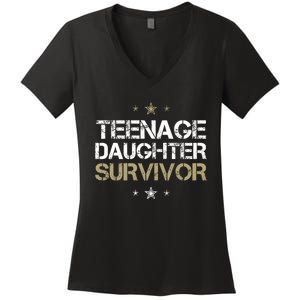 Teenage Daughter Survivor Teenager Dad Mom FatherS Day Women's V-Neck T-Shirt