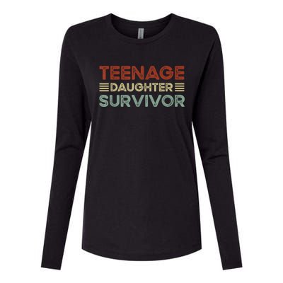 Teenage Daughter Survivor Funny Vintage Fathers Day Womens Cotton Relaxed Long Sleeve T-Shirt