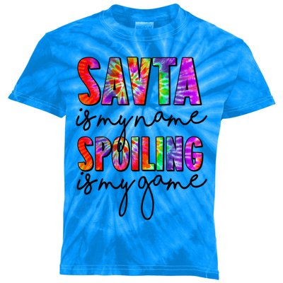 Tie Dye Savta Is My Name Spoiling Is My Game Mothers Day Gift Kids Tie-Dye T-Shirt