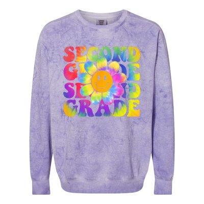 Tie Dye Second Grade Daisy Colorful Back To School Teacher Colorblast Crewneck Sweatshirt