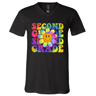 Tie Dye Second Grade Daisy Colorful Back To School Teacher V-Neck T-Shirt