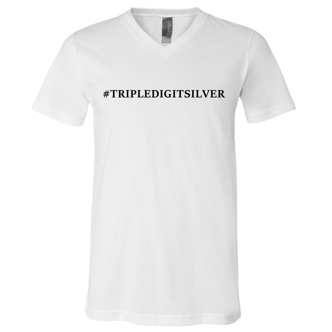 Triple Digit Silver Tees, #Tripledigitsilver V-Neck T-Shirt