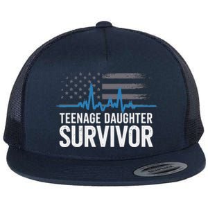 Teenage Daughter Survivor Parents Humorsarcasm Flat Bill Trucker Hat