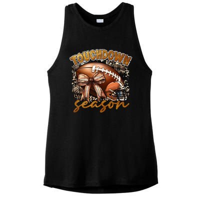 Touch Down Season Fall Coquette Bow Ladies PosiCharge Tri-Blend Wicking Tank