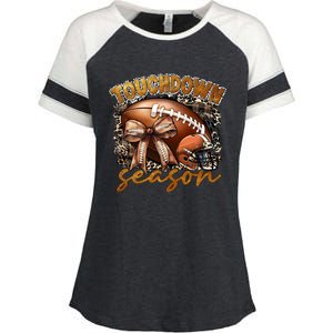 Touch Down Season Fall Coquette Bow Enza Ladies Jersey Colorblock Tee