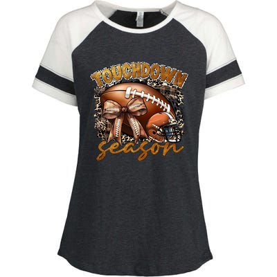 Touch Down Season Fall Coquette Bow Enza Ladies Jersey Colorblock Tee