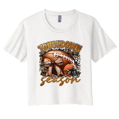 Touch Down Season Fall Coquette Bow Women's Crop Top Tee