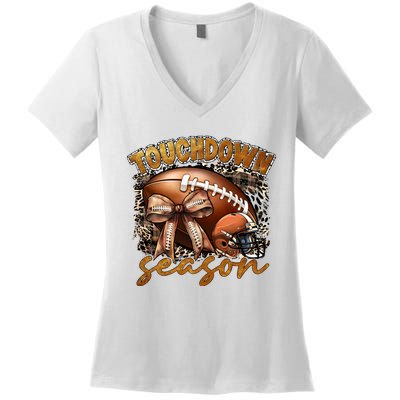 Touch Down Season Fall Coquette Bow Women's V-Neck T-Shirt