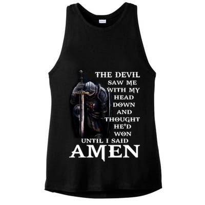 The Devil Saw Me With My Head Down And Thought He'd Won Until I Said Amen Ladies PosiCharge Tri-Blend Wicking Tank