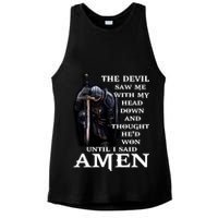 The Devil Saw Me With My Head Down And Thought He'd Won Until I Said Amen Ladies PosiCharge Tri-Blend Wicking Tank
