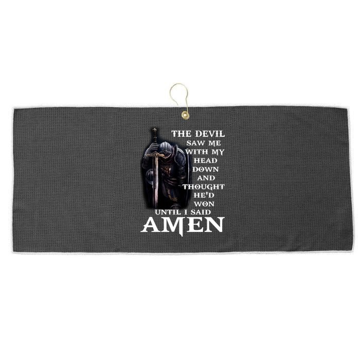 The Devil Saw Me With My Head Down And Thought He'd Won Until I Said Amen Large Microfiber Waffle Golf Towel