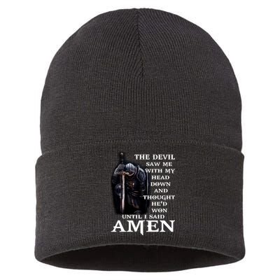 The Devil Saw Me With My Head Down And Thought He'd Won Until I Said Amen Sustainable Knit Beanie