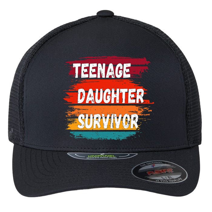 Teenage Daughter Survivor Retro Vintage Sunset Paint Brush Flexfit Unipanel Trucker Cap