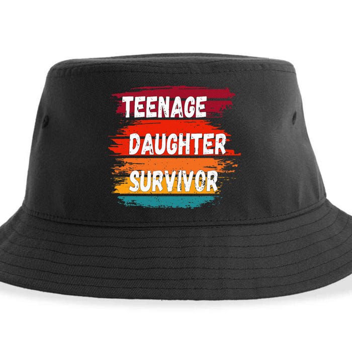 Teenage Daughter Survivor Retro Vintage Sunset Paint Brush Sustainable Bucket Hat