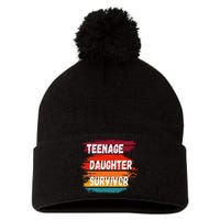 Teenage Daughter Survivor Retro Vintage Sunset Paint Brush Pom Pom 12in Knit Beanie