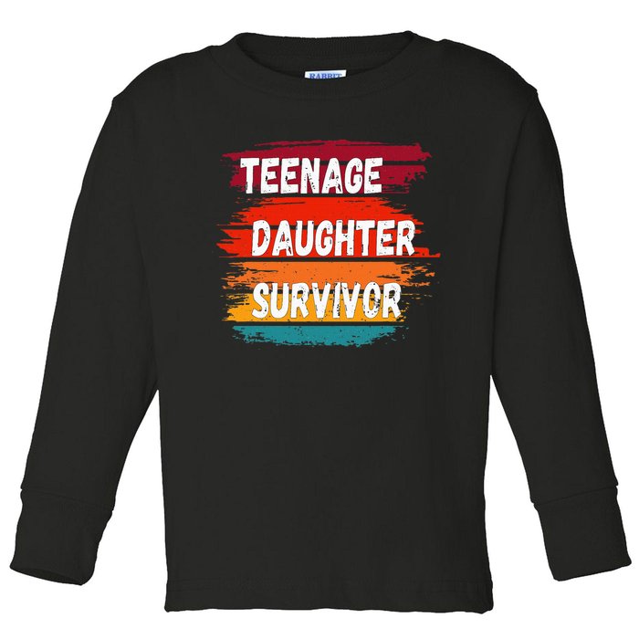 Teenage Daughter Survivor Retro Vintage Sunset Paint Brush Toddler Long Sleeve Shirt