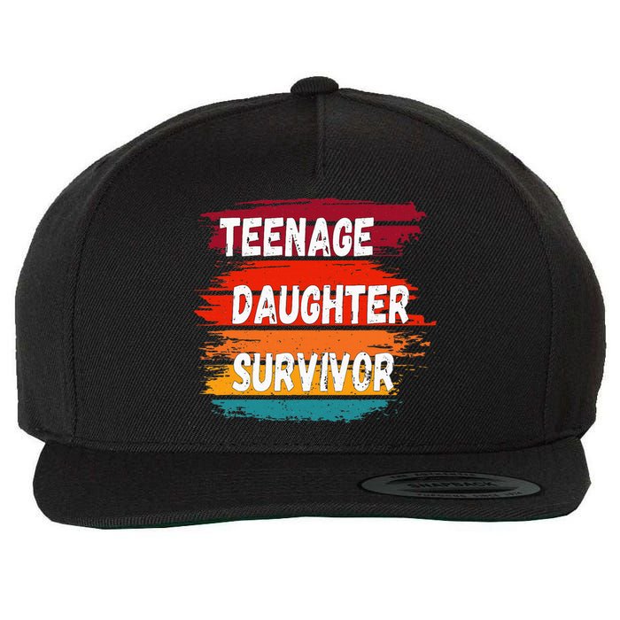 Teenage Daughter Survivor Retro Vintage Sunset Paint Brush Wool Snapback Cap