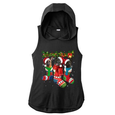 Three Dutch Shepherds In Christmas Socks Ladies PosiCharge Tri-Blend Wicking Draft Hoodie Tank