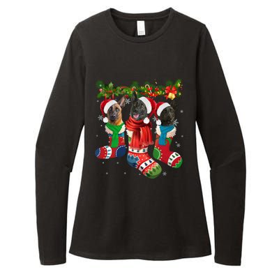 Three Dutch Shepherds In Christmas Socks Womens CVC Long Sleeve Shirt